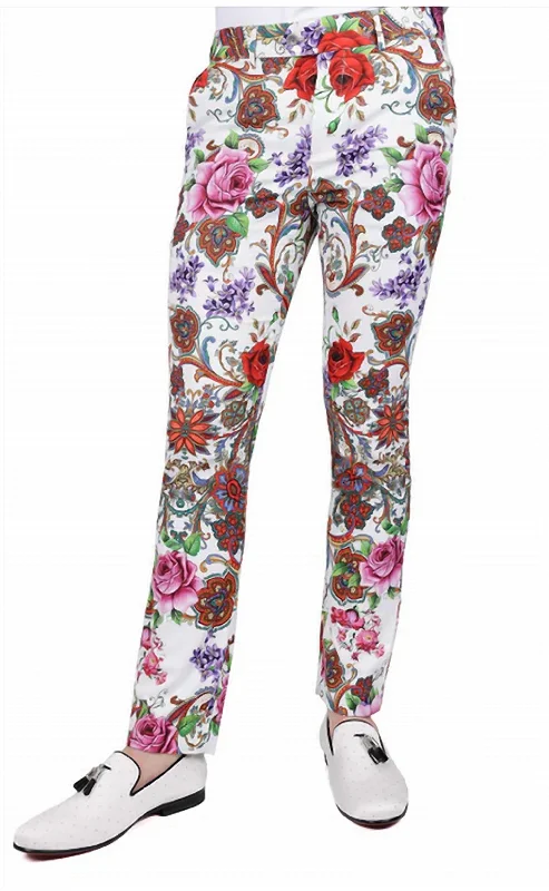 Men's Floral Pants In White