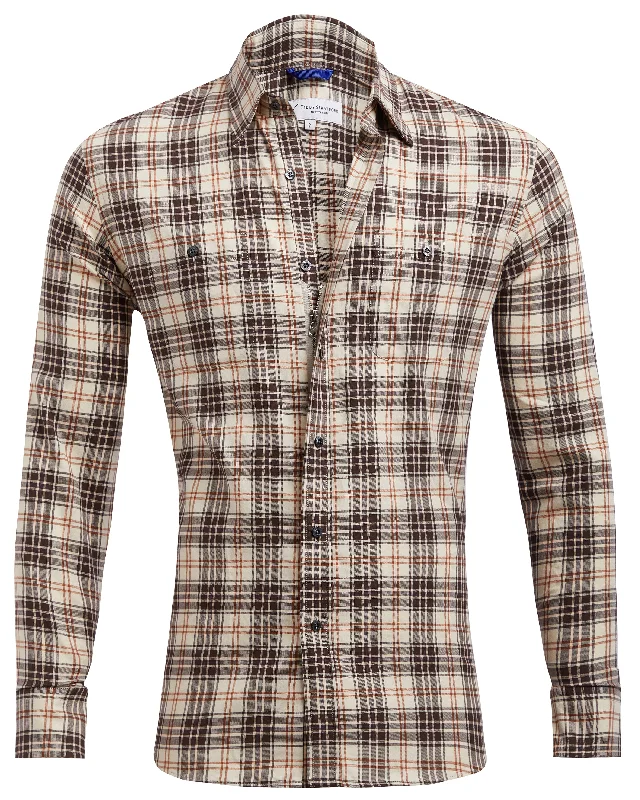 Tan & Brown Plaid Flannel- Small Batch #448