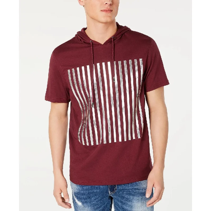 INC International Concepts Men's High Density Striped Hooded T-Shirt Wine Size Extra Large - X-Large