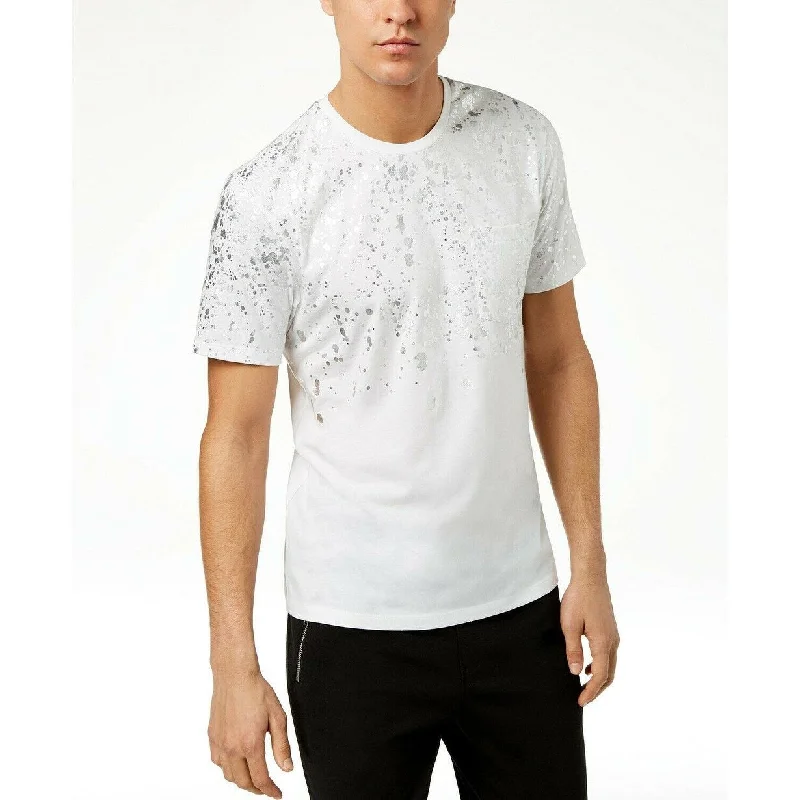 INC International Concepts Men's Silver-Foil T-Shirt White Size 3 Extra Large - XXX-Large