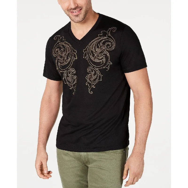 INC International Concepts Men's V-Neck Rhinestone Scroll T-Shirt Black Size XXX-Large