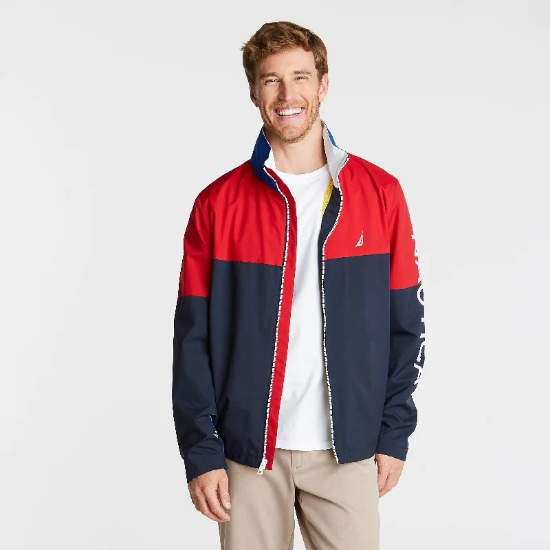 Nautica Mens Big & Tall Lightweight Colorblock Bomber With Concealed Hood