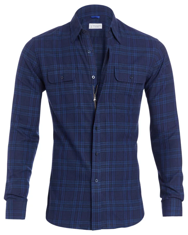 Navy & Blue Plaid Flannel- Small Batch #458