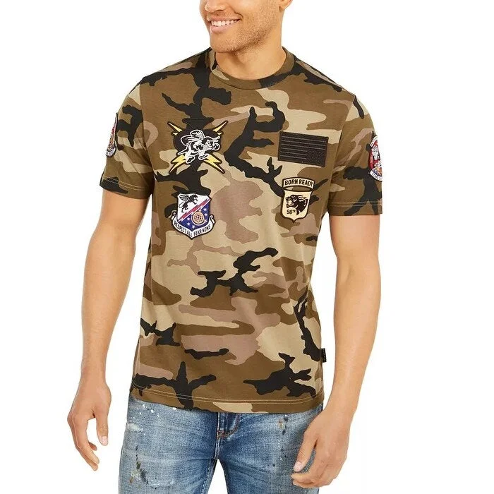 Sean John Men's Camo Patch T-Shirt Cocoa Size X-Large