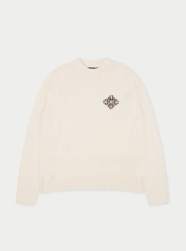 LIGHTWEIGHT FLUFFY KNIT EMBLEM CREW - OFF WHITE