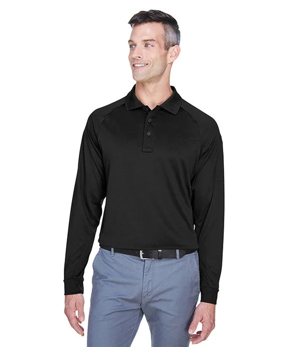 M211L - Harriton Mens Advantage Snag Protection Plus Long-Sleeve Tactical Polo Shirt | Black