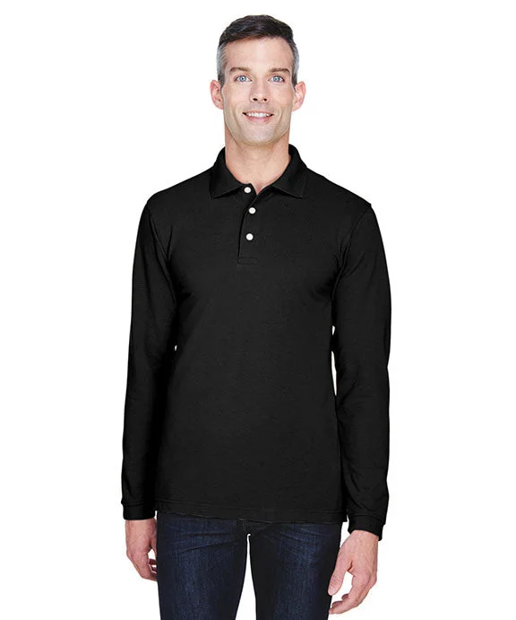 M265L - Harriton Mens 5.6 oz. Easy Blend™ Long-Sleeve Polo Shirt | Black