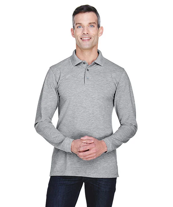 M265L - Harriton Mens 5.6 oz. Easy Blend™ Long-Sleeve Polo Shirt | Grey Heather