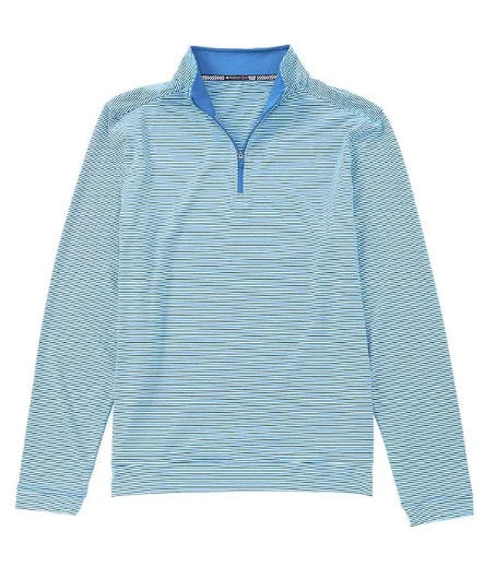 Southern Tide Heather Micro Striped Performance Quarter Zip Pullover - Heather Blue Sapphire