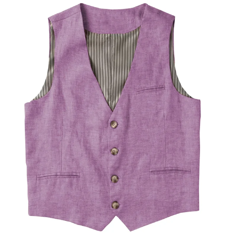 Casual Single Breasted V Neck Linen Mens Vest