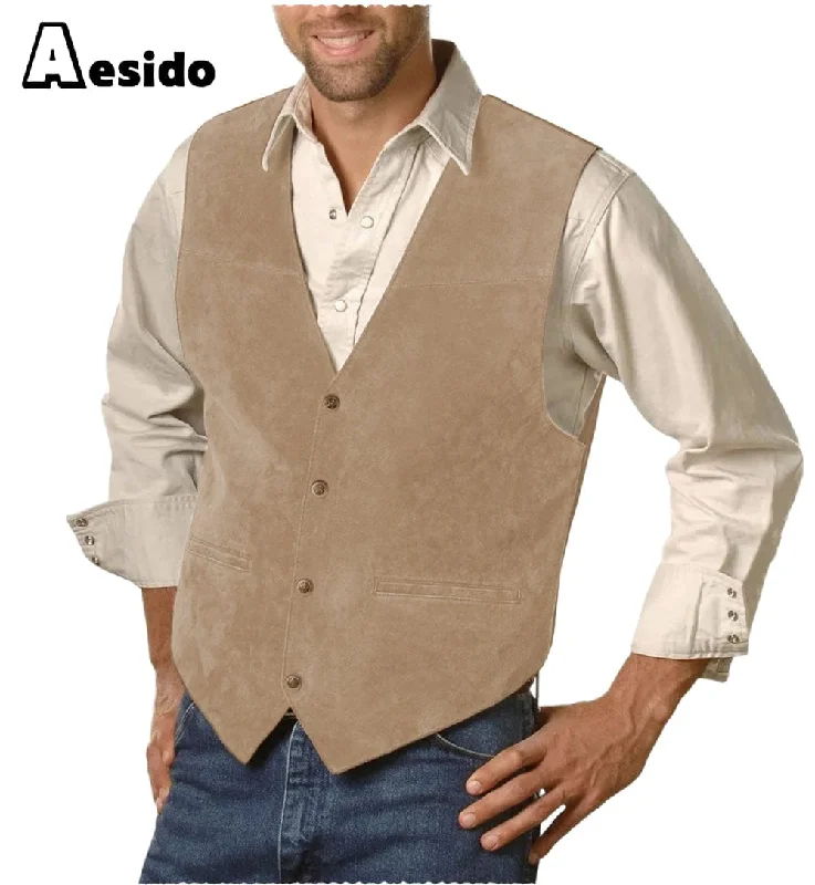 Mens Single Breasted V Lapel Casual Suede Waistcoat