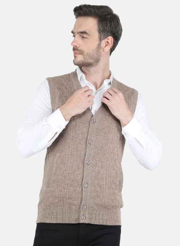 Men Brown Self design Cardigan