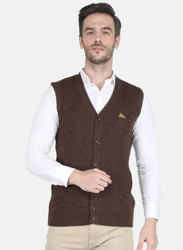 Men Brown Self design Cardigan