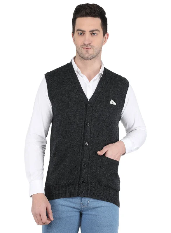 Men Grey Solid Cardigan