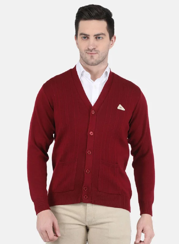 Men Maroon Solid Cardigan