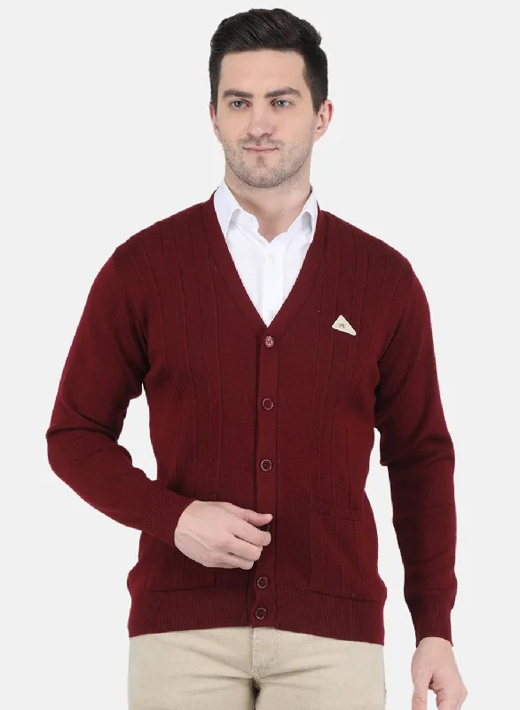 Men Maroon Solid Cardigan