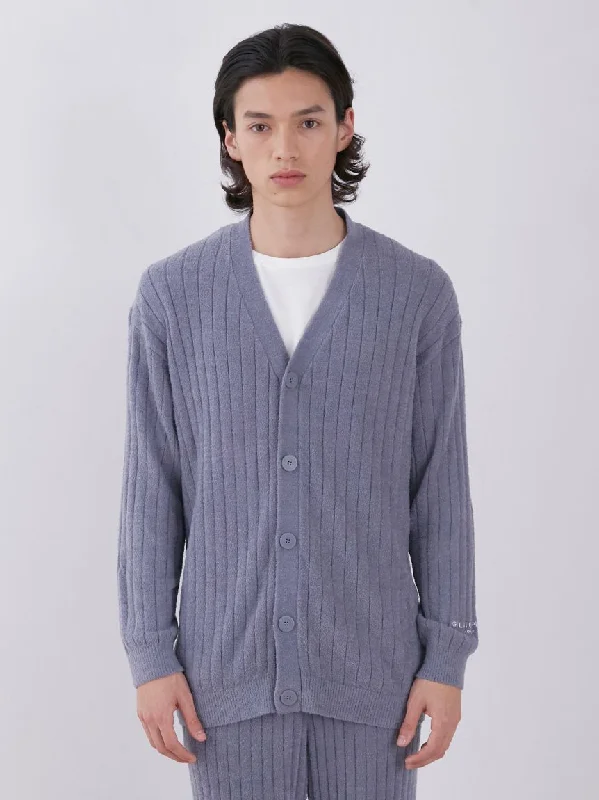 Temperature-Controlled Men's Ribbed Knit V Neck Cardigan